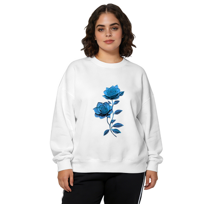 Vibrant Glossy Blue Rose Graphic Crewneck Sweatshirt