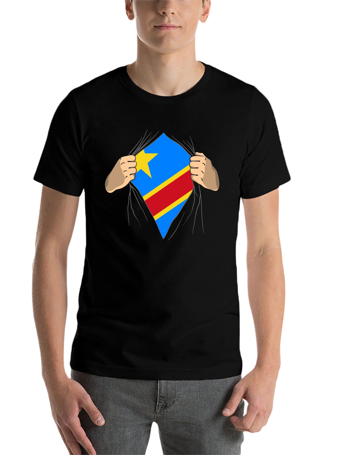 Congo Flag Superman Style Mens T-Shirt