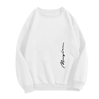 Minimal Vertical Signature Print White Crewneck Sweatshirt