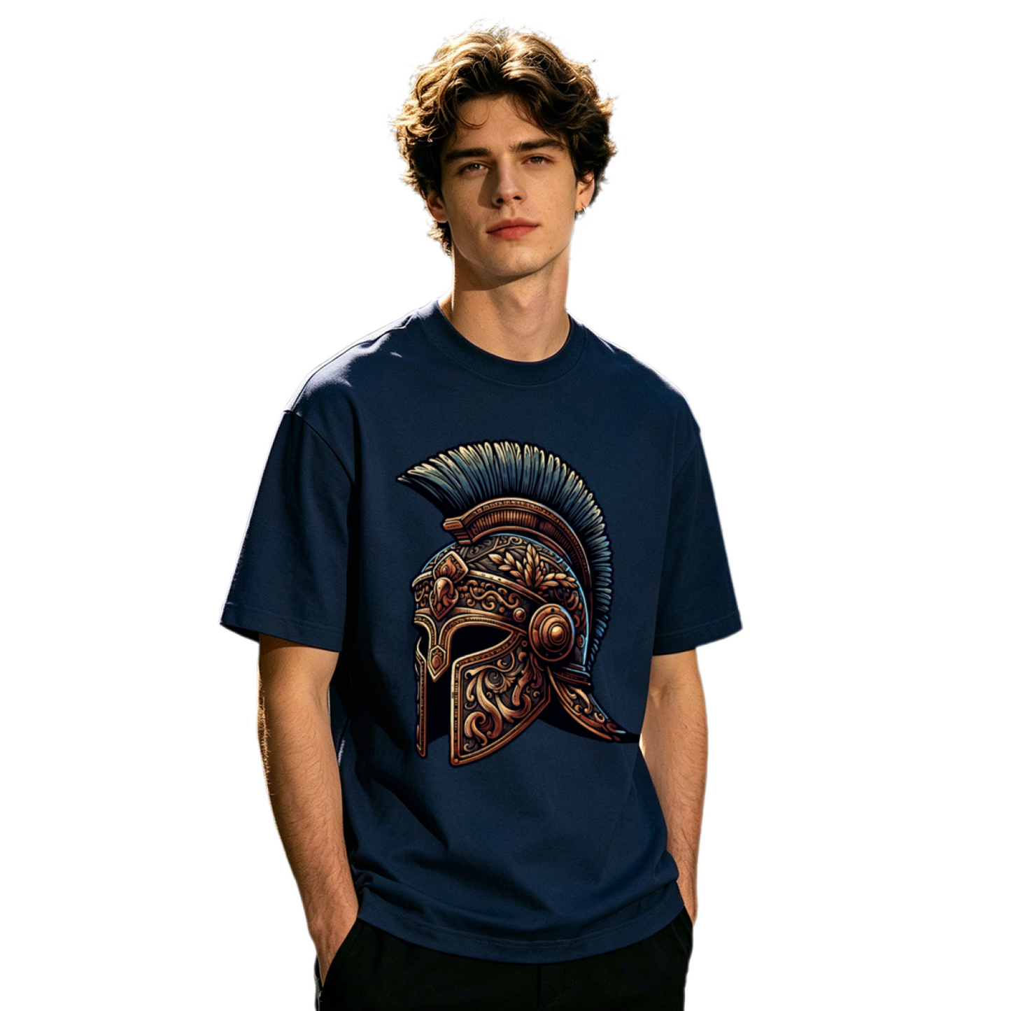 Men's Ornate Roman Spartan Warrior Helmet Retro Graphic T-Shirt