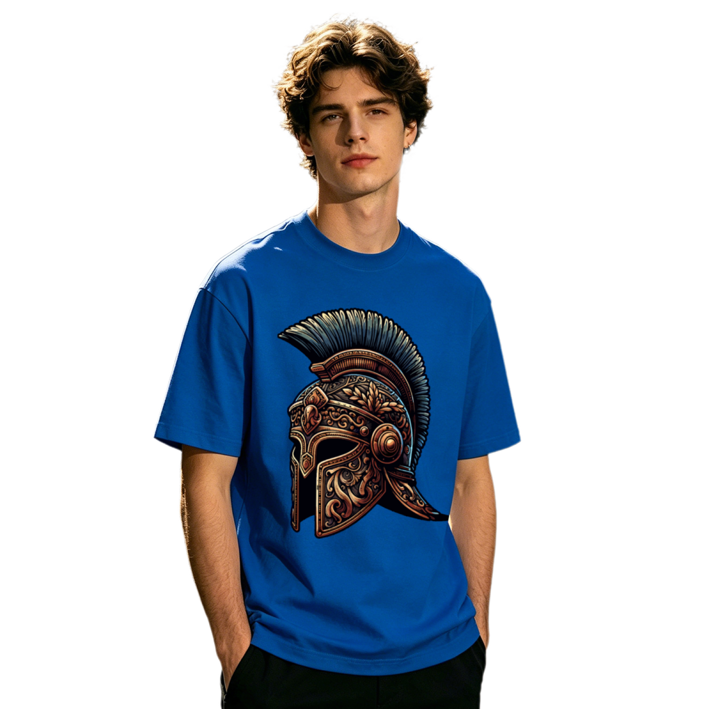 Men's Ornate Roman Spartan Warrior Helmet Retro Graphic T-Shirt