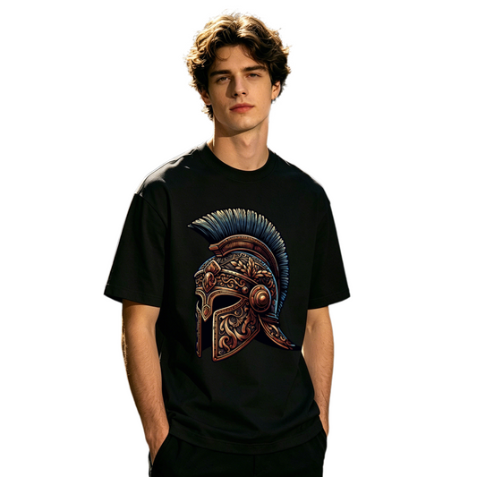 Men's Ornate Roman Spartan Warrior Helmet Retro Graphic T-Shirt