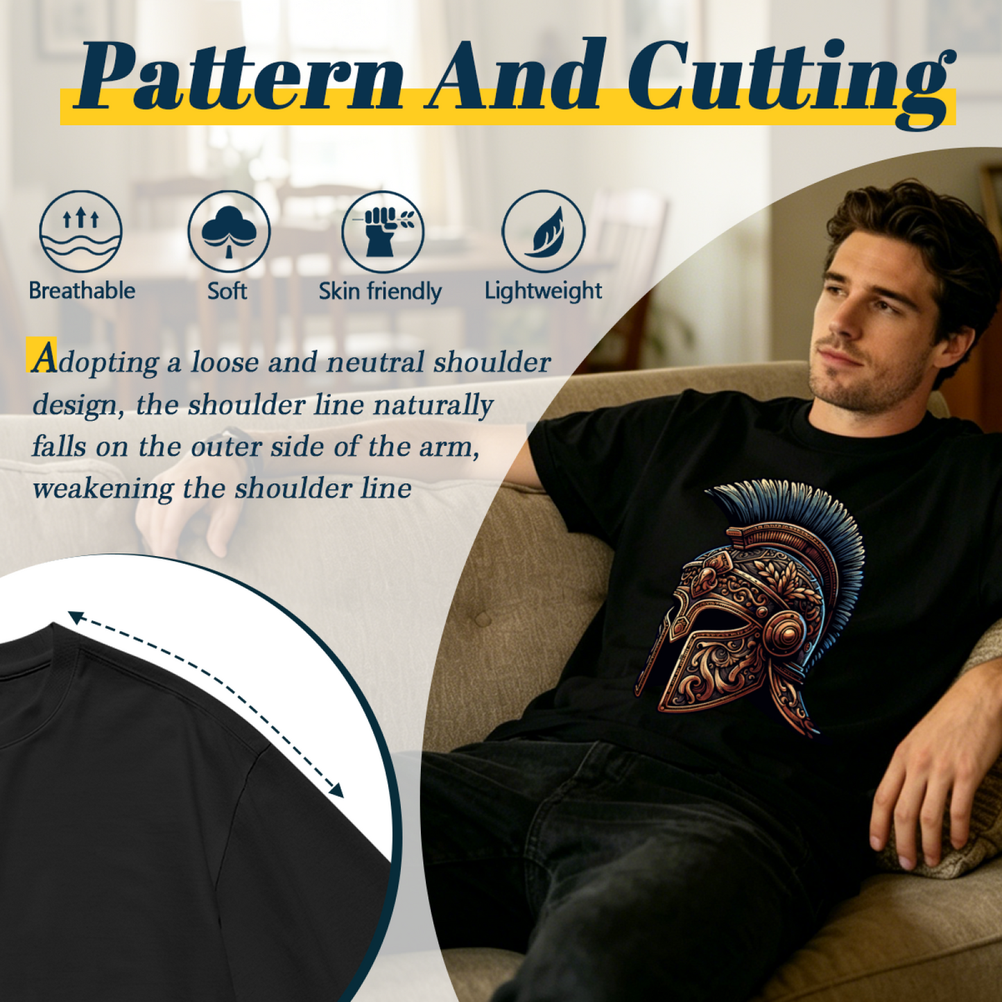 Men's Ornate Roman Spartan Warrior Helmet Retro Graphic T-Shirt