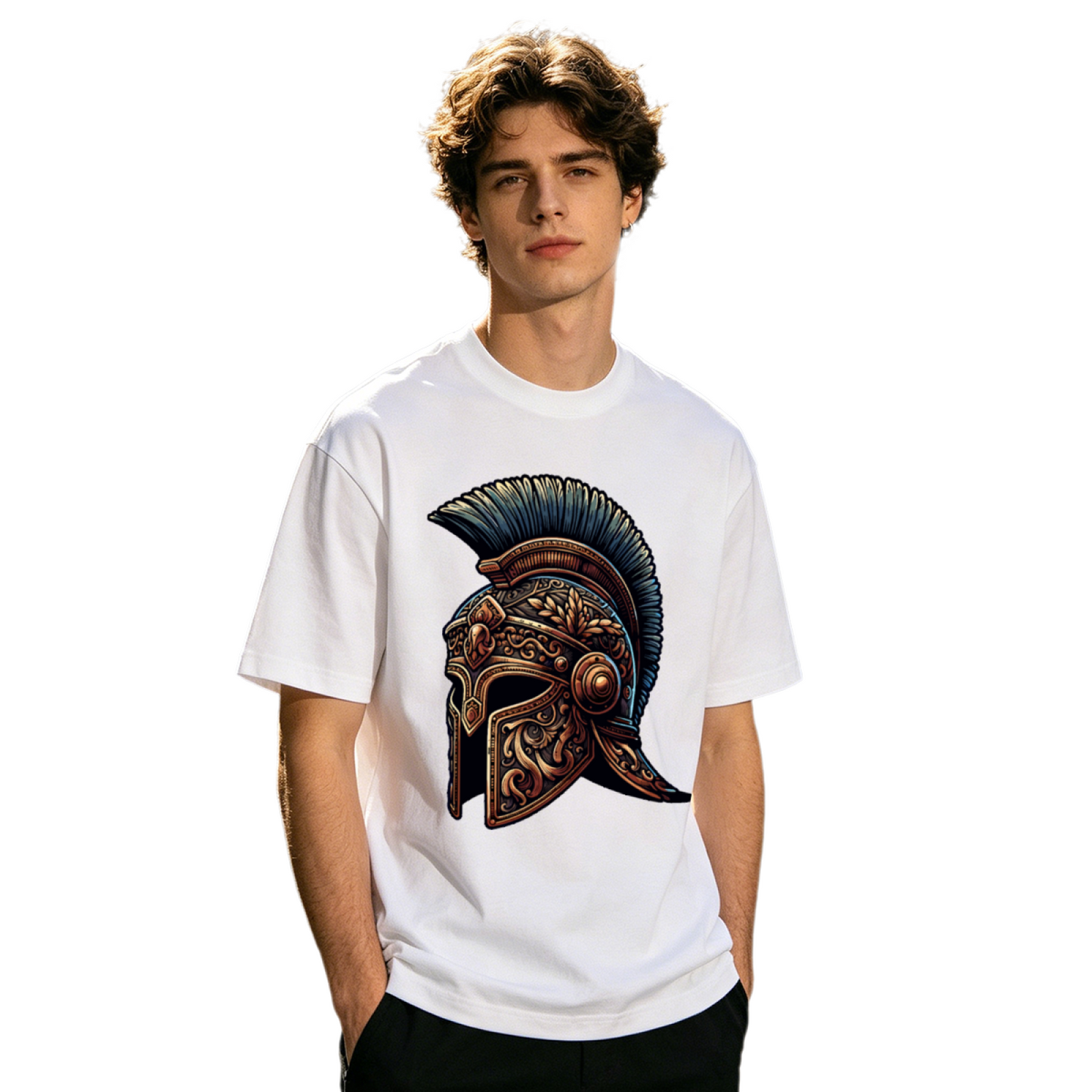 Men's Ornate Roman Spartan Warrior Helmet Retro Graphic T-Shirt