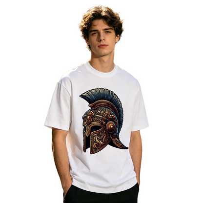 Men's Ornate Roman Spartan Warrior Helmet Retro Graphic T-Shirt