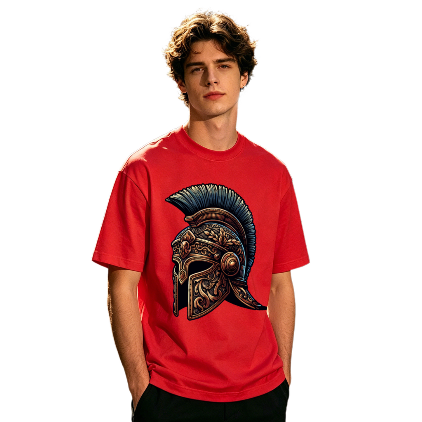 Men's Ornate Roman Spartan Warrior Helmet Retro Graphic T-Shirt