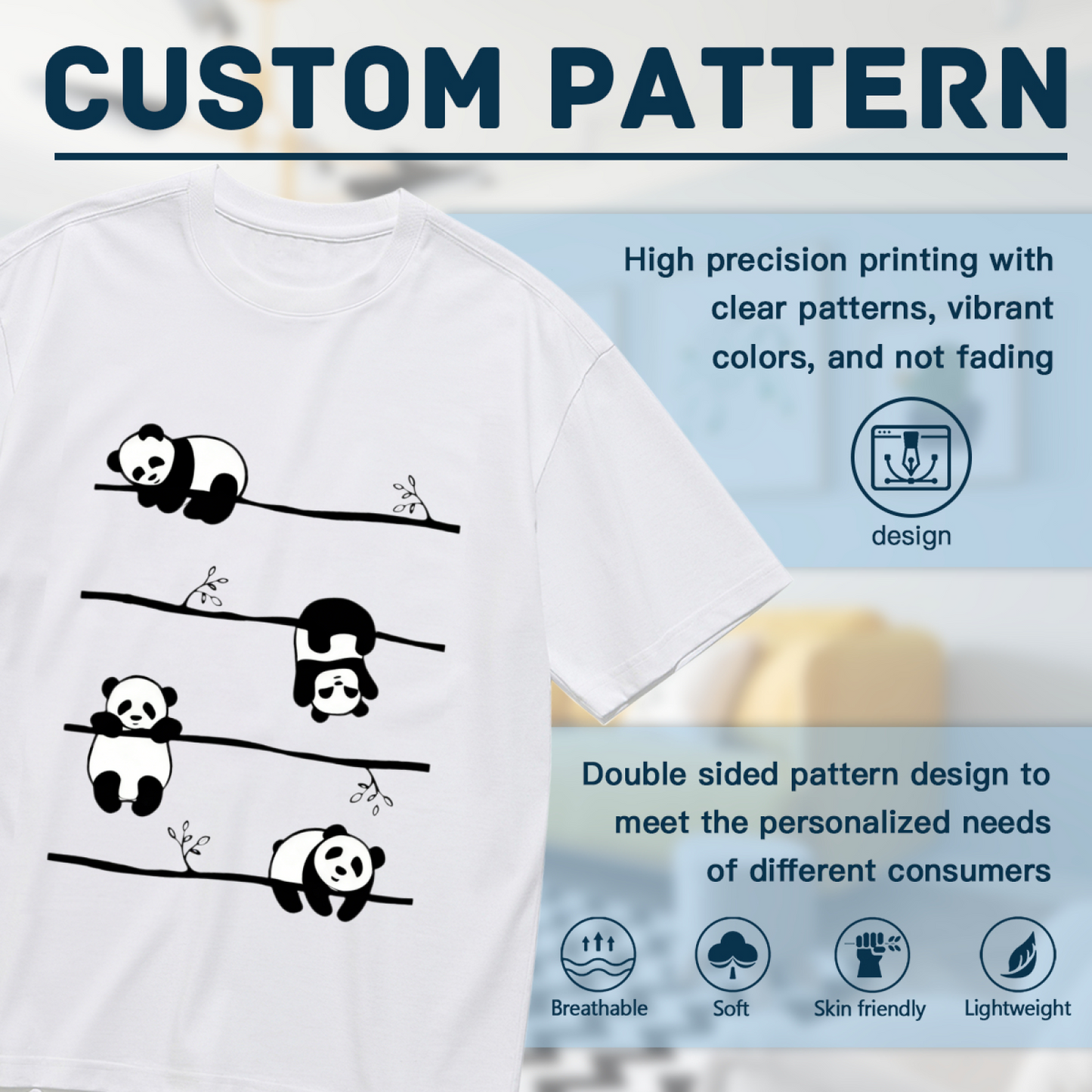Minimal Line Art Four Lazy Pandas On Bamboo Branch Cute Animal Tee