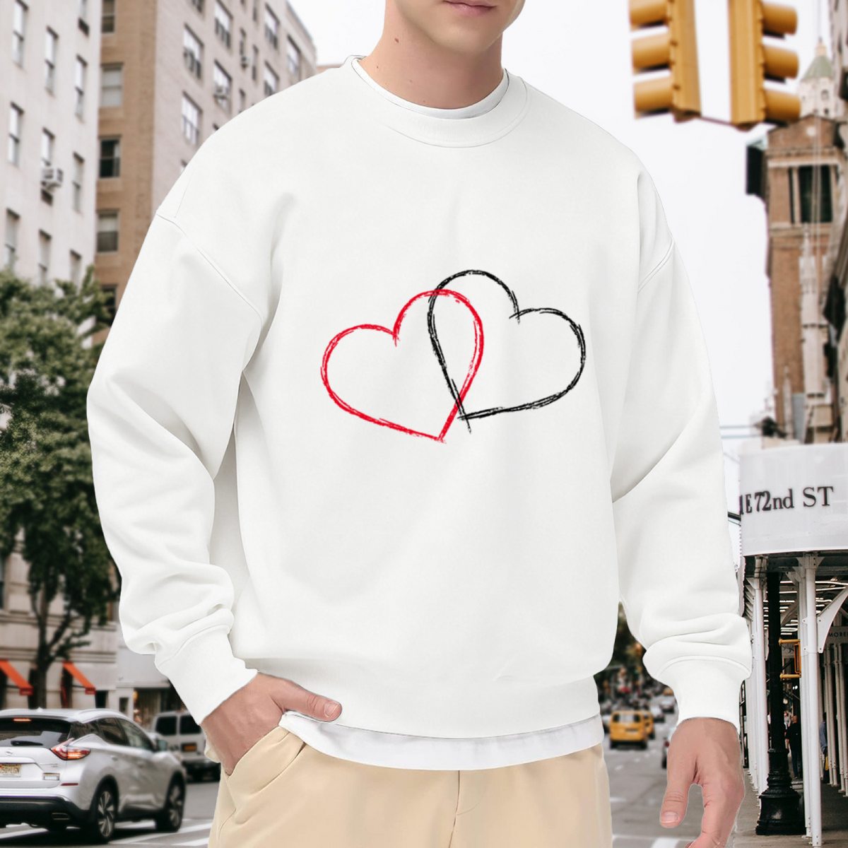Intertwined Red & Black Sketch Hearts Crewneck Sweatshirt