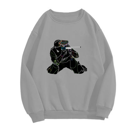 Neon Paintball Player Silhouette Crewneck Sweatshirt Cool Sport Game Graphic Pullover