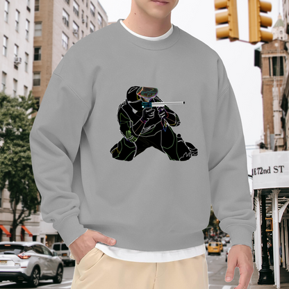 Neon Paintball Player Silhouette Crewneck Sweatshirt Cool Sport Game Graphic Pullover