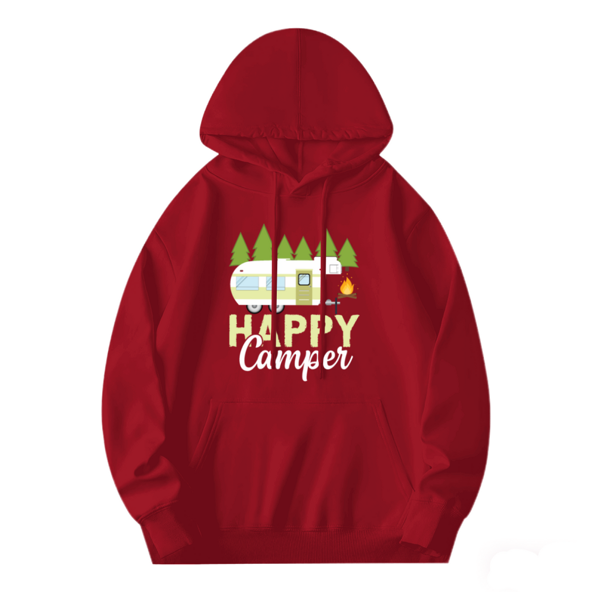 Happy Camper RV Camping Graphic Red Hoodie, Lightweight Comfort Outdoor Pullover