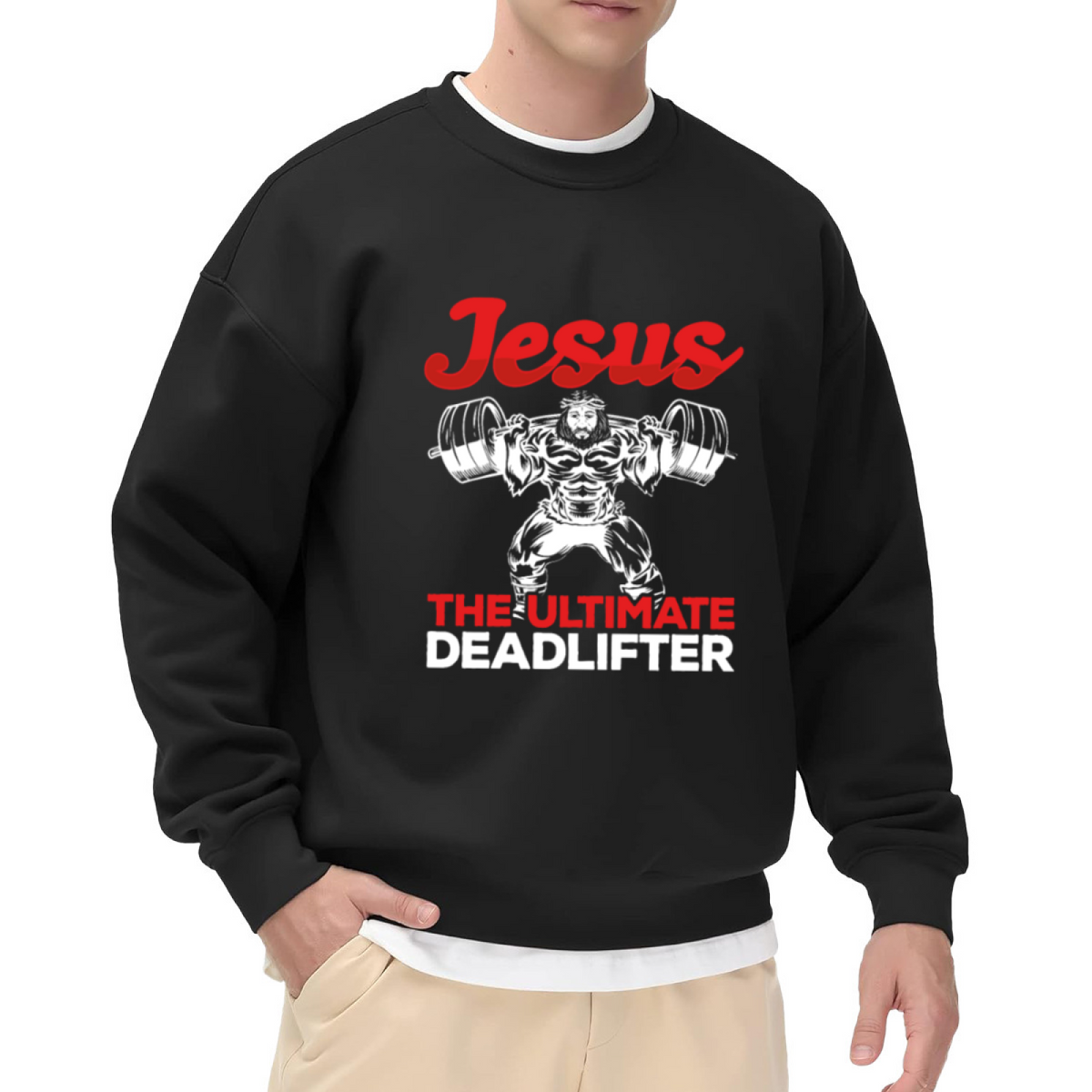 Jesus The Ultimate Deadlifter Faith Gym Crewneck Sweatshirt