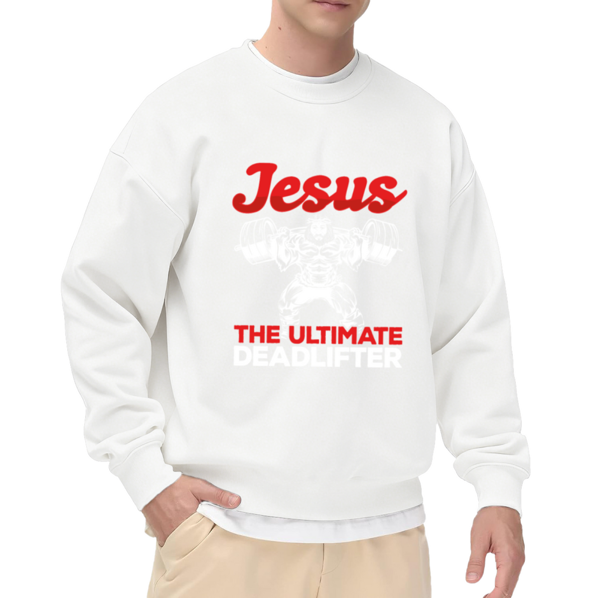 Jesus The Ultimate Deadlifter Faith Gym Crewneck Sweatshirt
