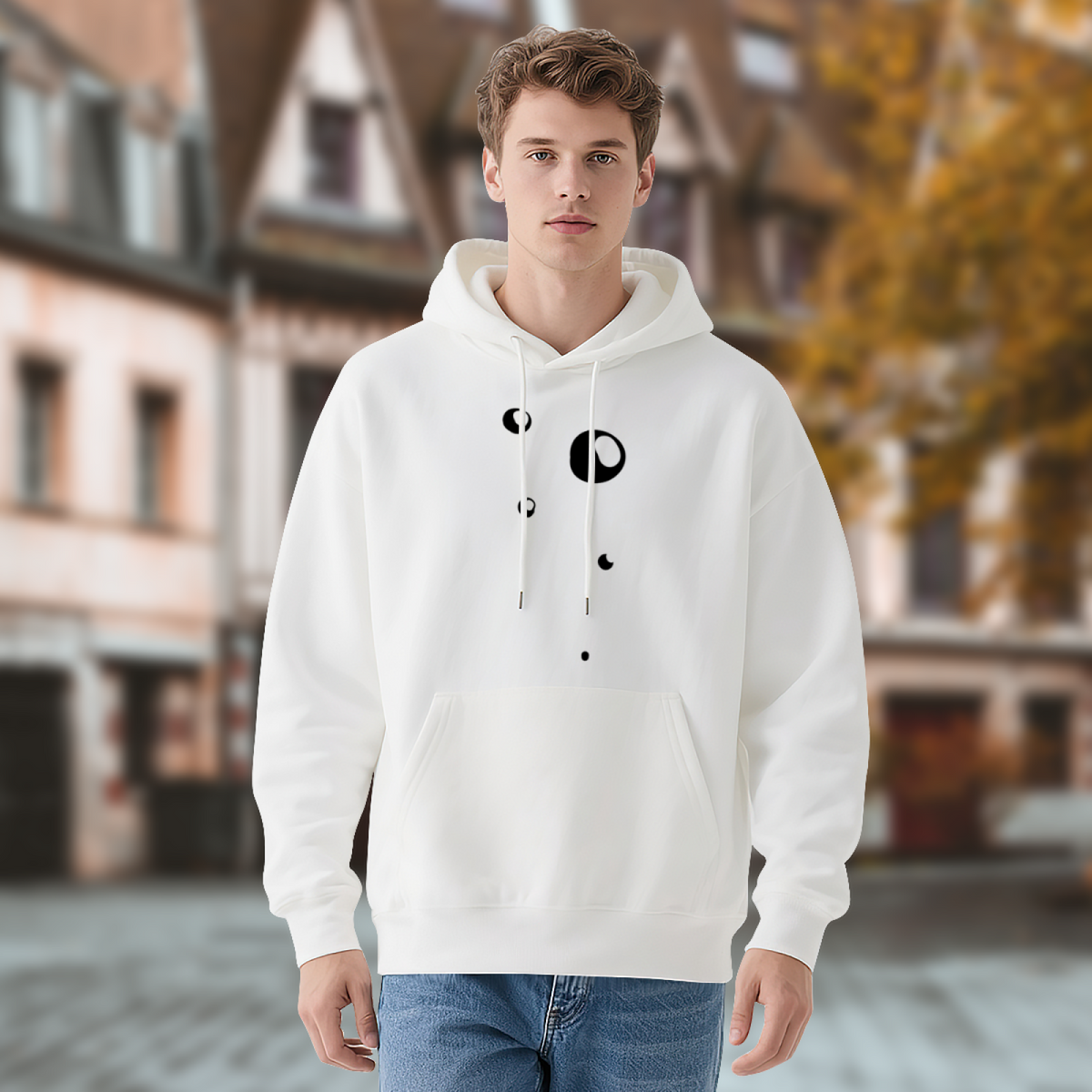 Minimal Abstract Moon Dot Simple Print Hoodie, Unisex Soft Comfort Minimalist Top