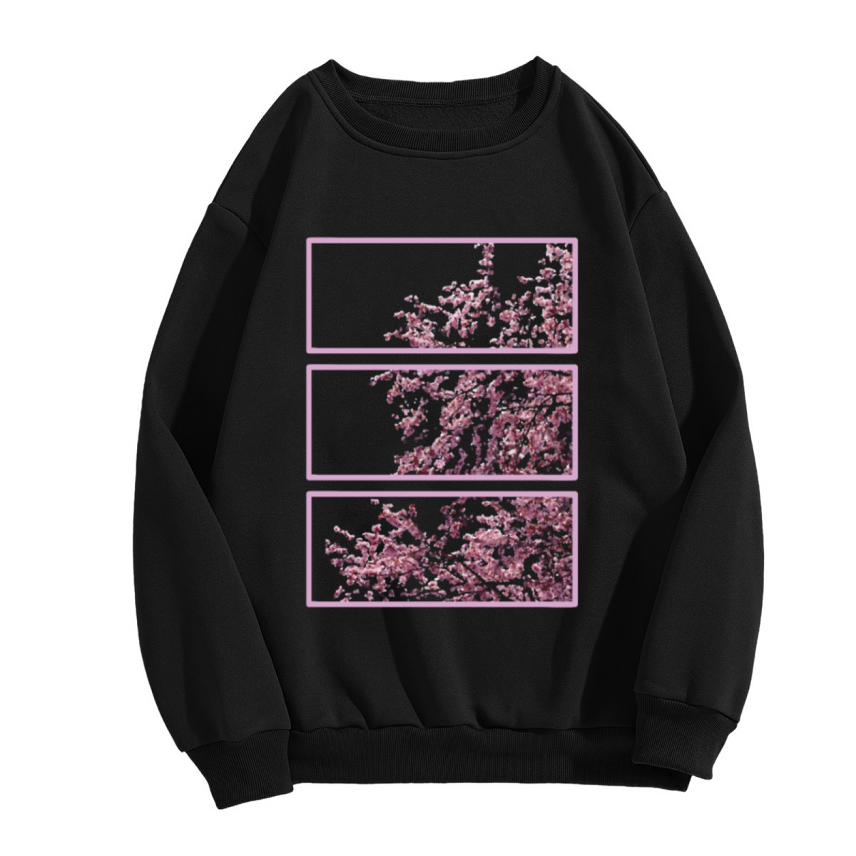 Three?Panel Cherry Blossom Japanese Sakura Art Crewneck Sweatshirt