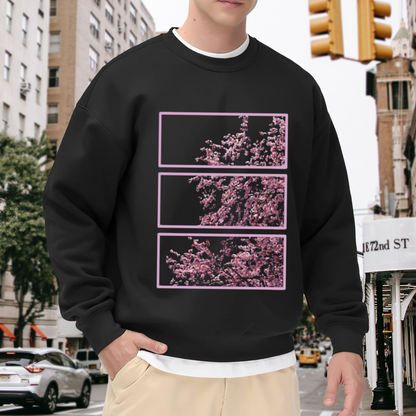 Three?Panel Cherry Blossom Japanese Sakura Art Crewneck Sweatshirt