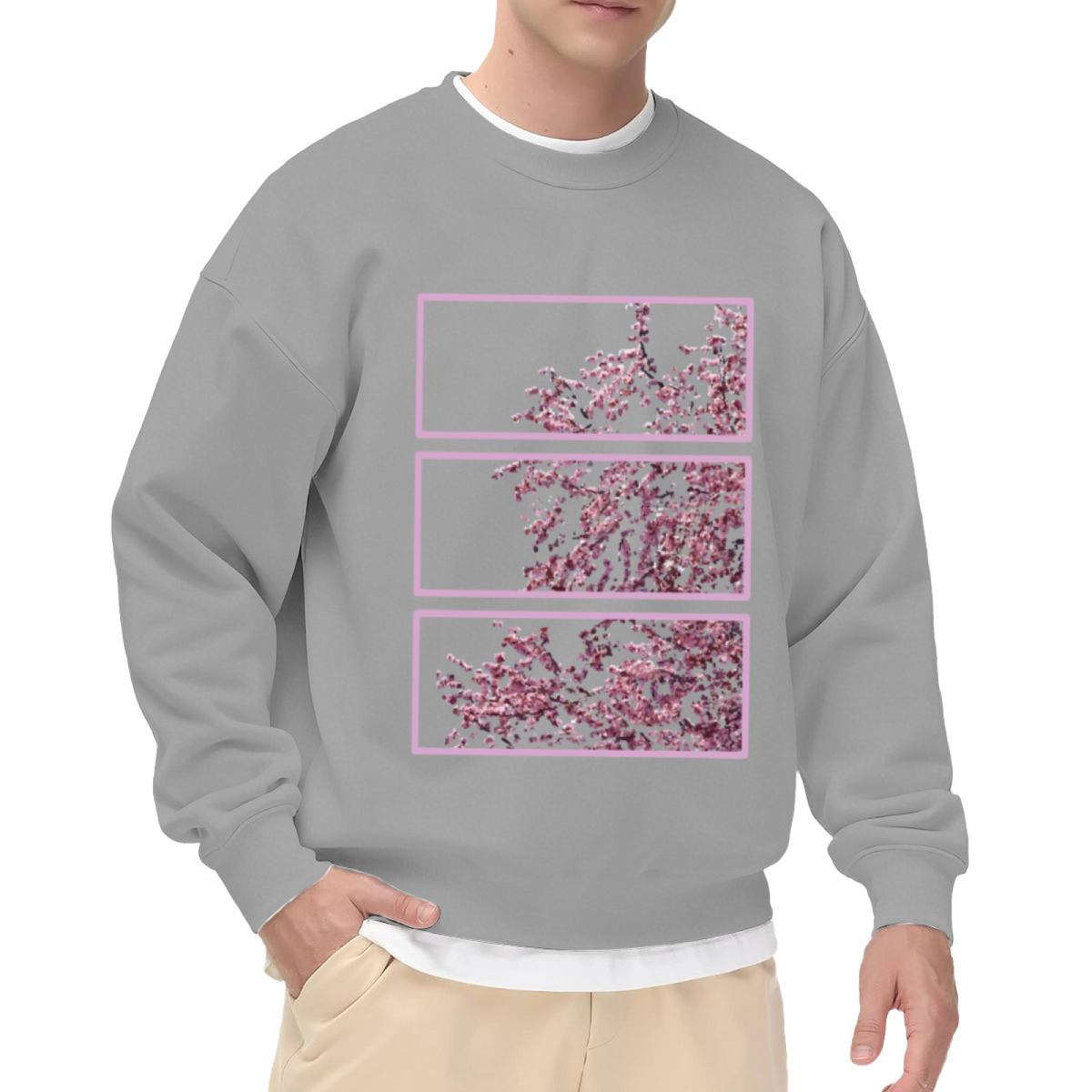 Three?Panel Cherry Blossom Japanese Sakura Art Crewneck Sweatshirt