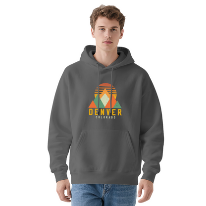 Denver Colorado Retro Mountain Sunset Hoodie, Outdoor Soft Gray Top