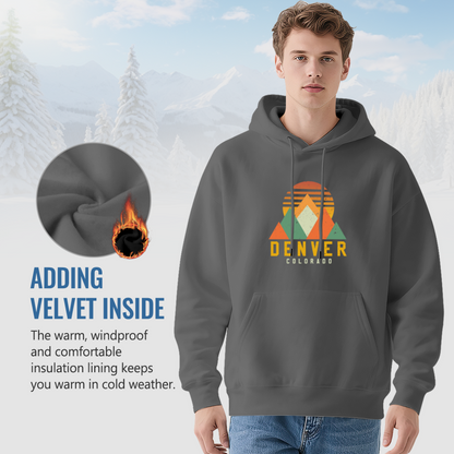 Denver Colorado Retro Mountain Sunset Hoodie, Outdoor Soft Gray Top