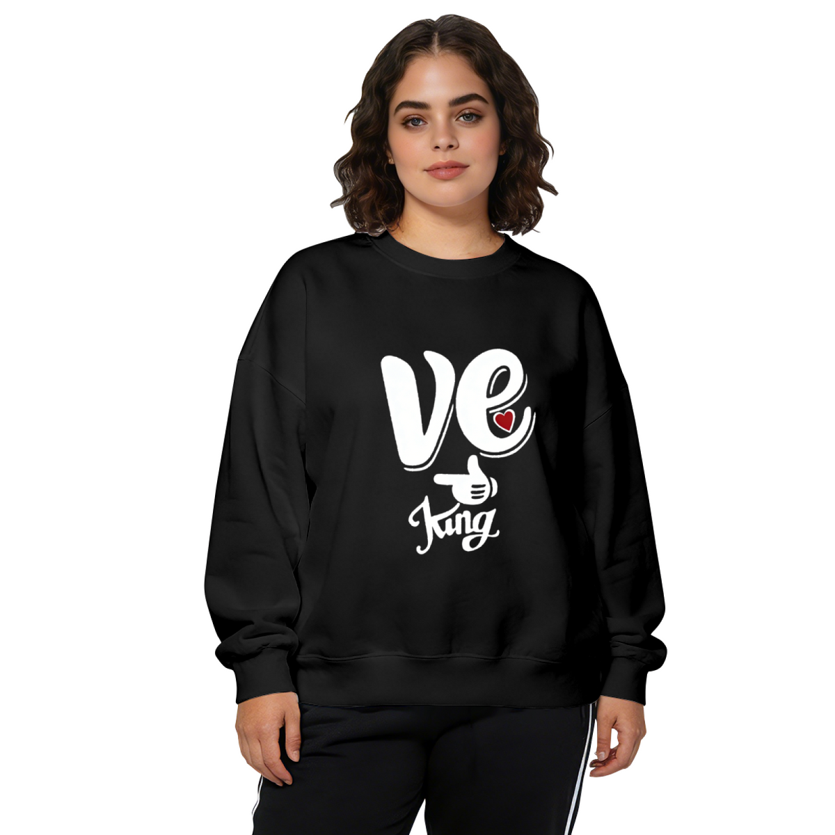 VE King Fun Typography Heart Accent Crewneck Sweatshirt
