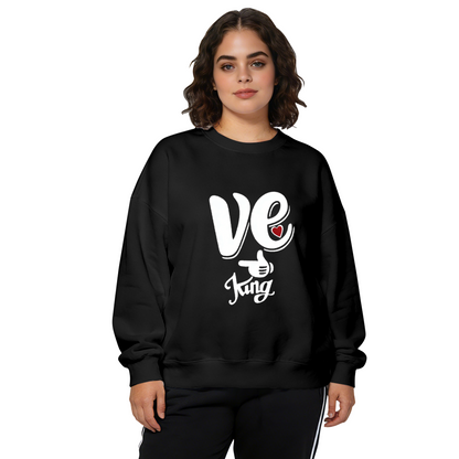 VE King Fun Typography Heart Accent Crewneck Sweatshirt