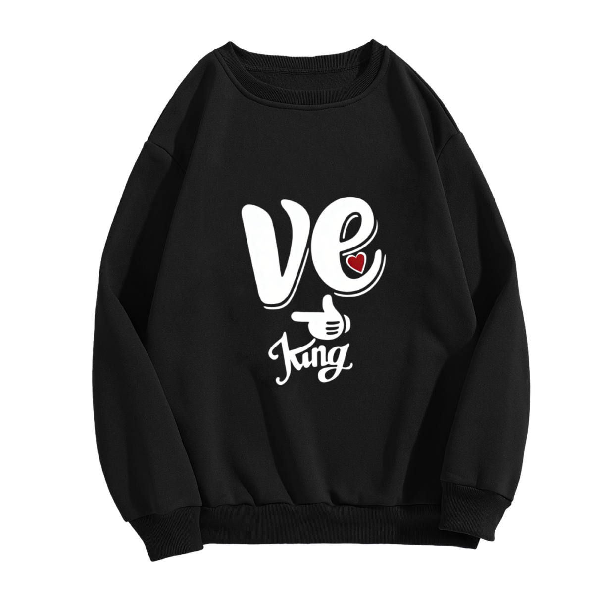 VE King Fun Typography Heart Accent Crewneck Sweatshirt