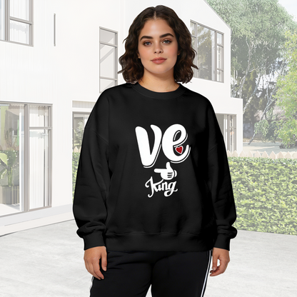 VE King Fun Typography Heart Accent Crewneck Sweatshirt