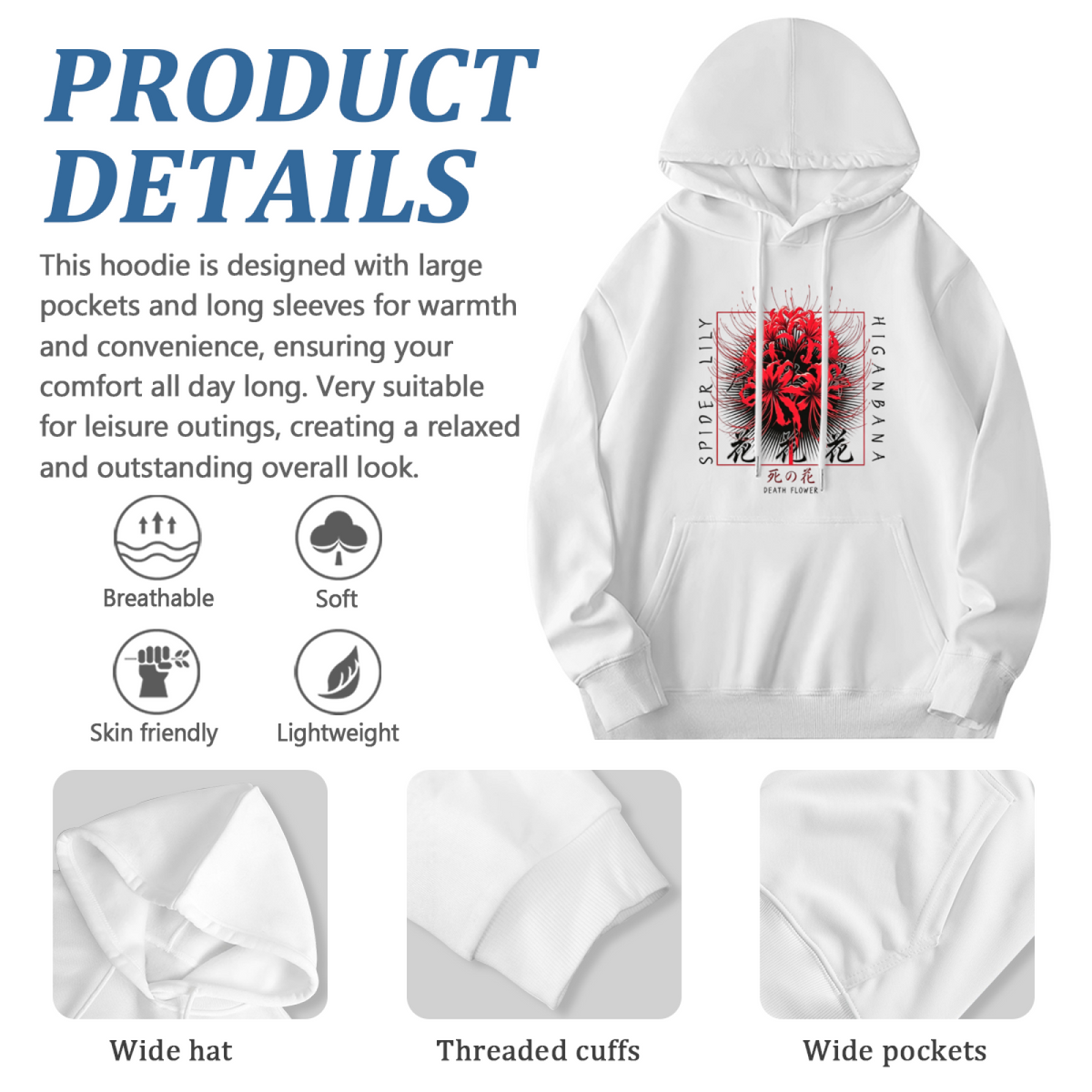 Mysterious Red Spider Lily Art White Hoodie