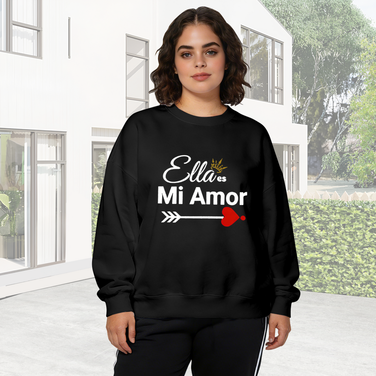 Ella Es Mi Amor Spanish Love Arrow?Heart Graphic Crewneck Sweatshirt