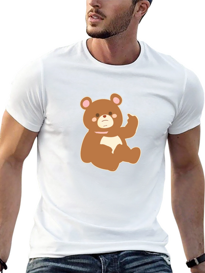 Cute Cartoon Bear Graphic Tee - Black