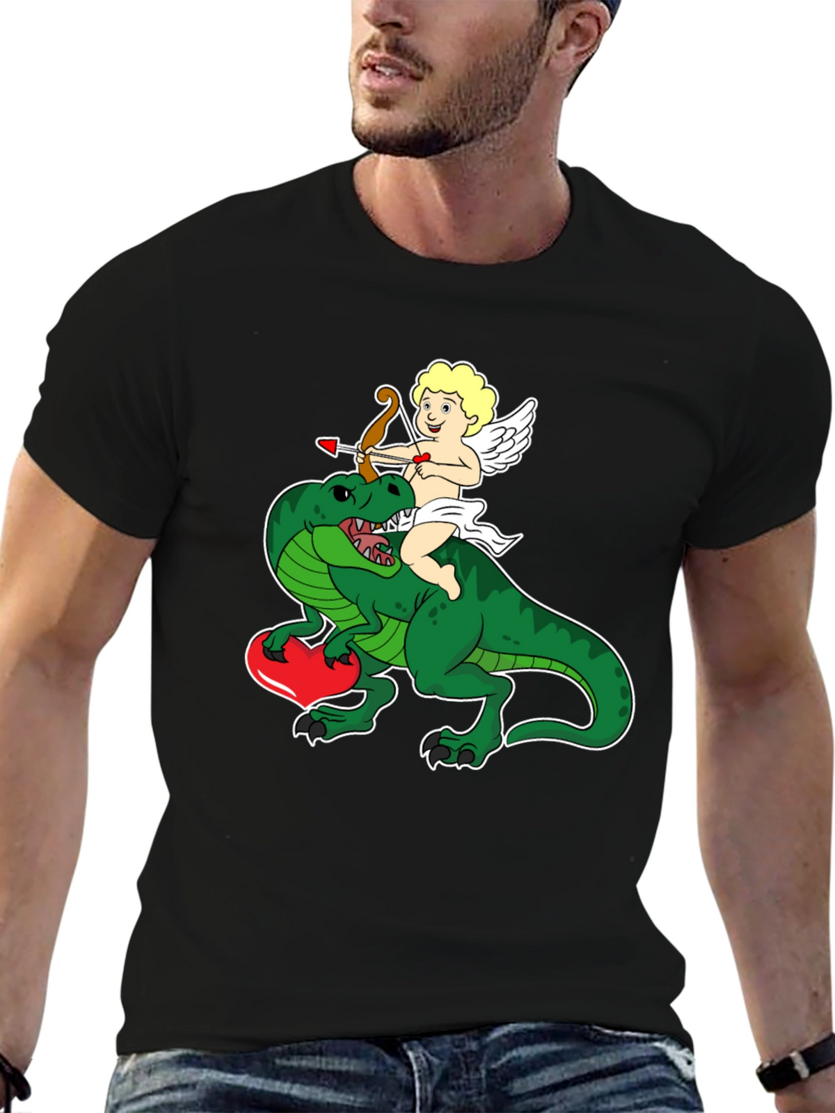 Cupid Riding Dinosaur T-Shirt - Valentines Day Love Tee
