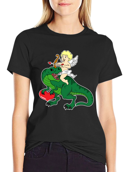 Cupid Riding Dinosaur T-Shirt - Valentines Day Love Tee