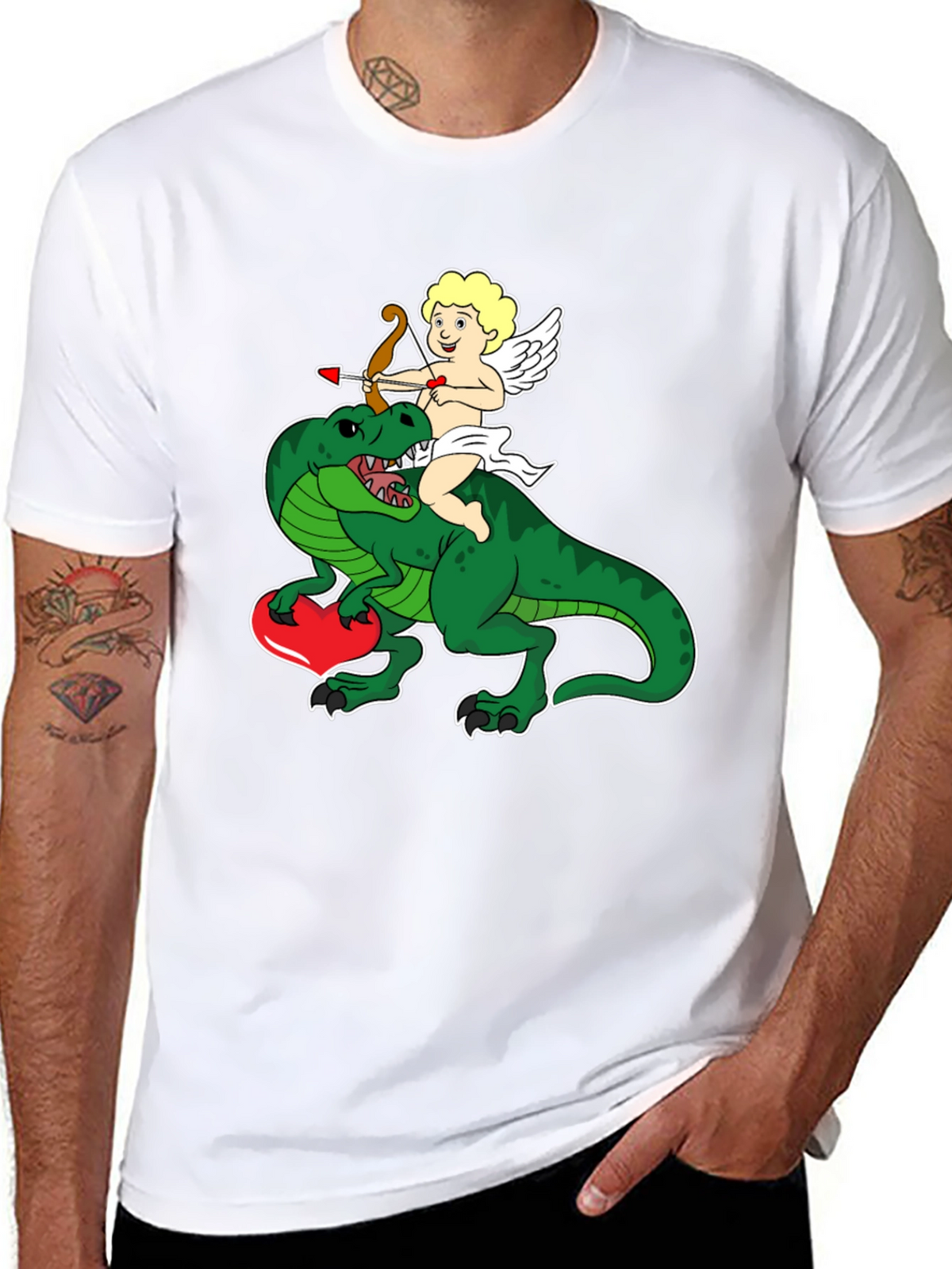 Cupid Riding Dinosaur T-Shirt - Valentines Day Love Tee