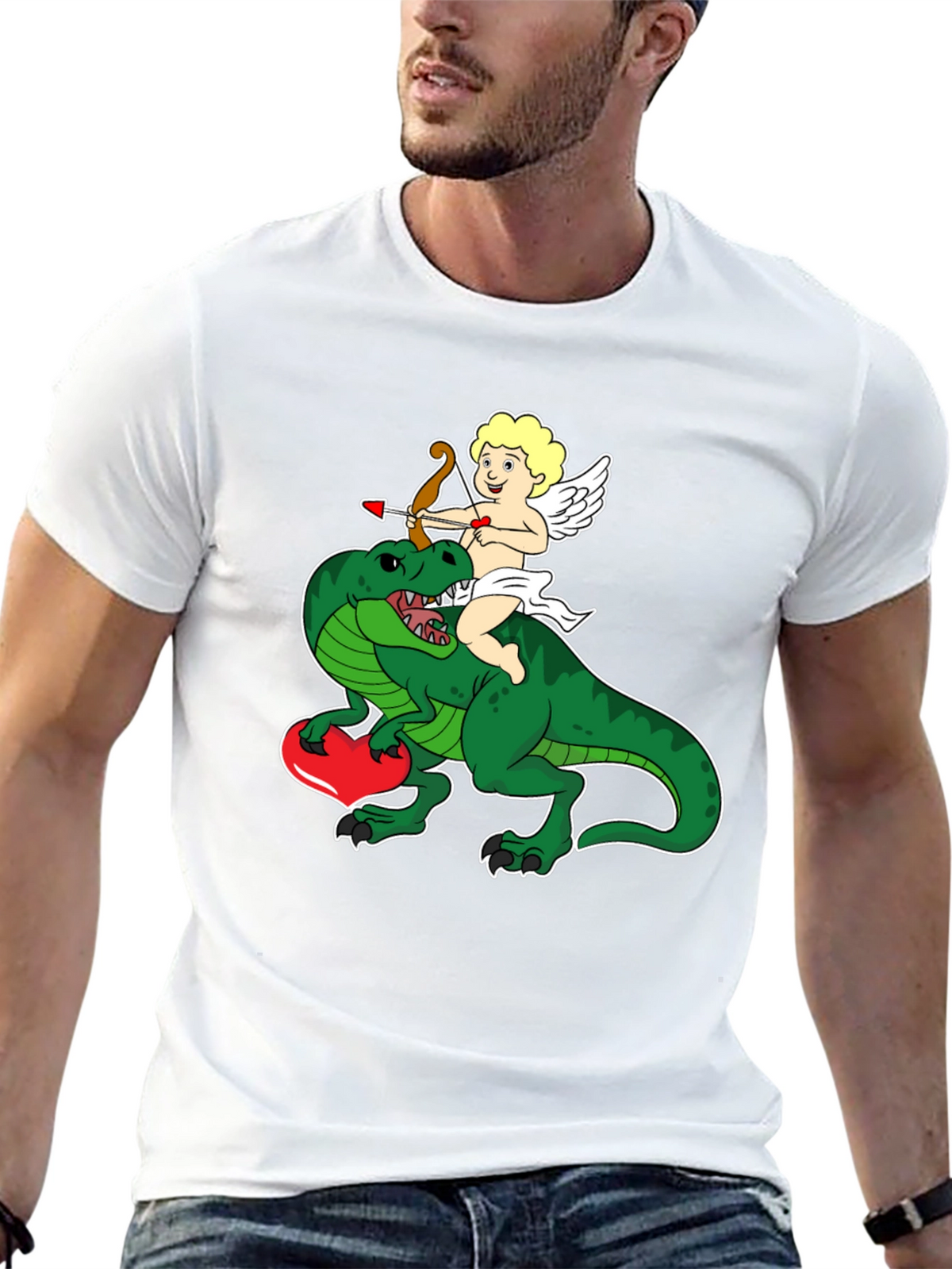 Cupid Riding Dinosaur T-Shirt - Valentines Day Love Tee