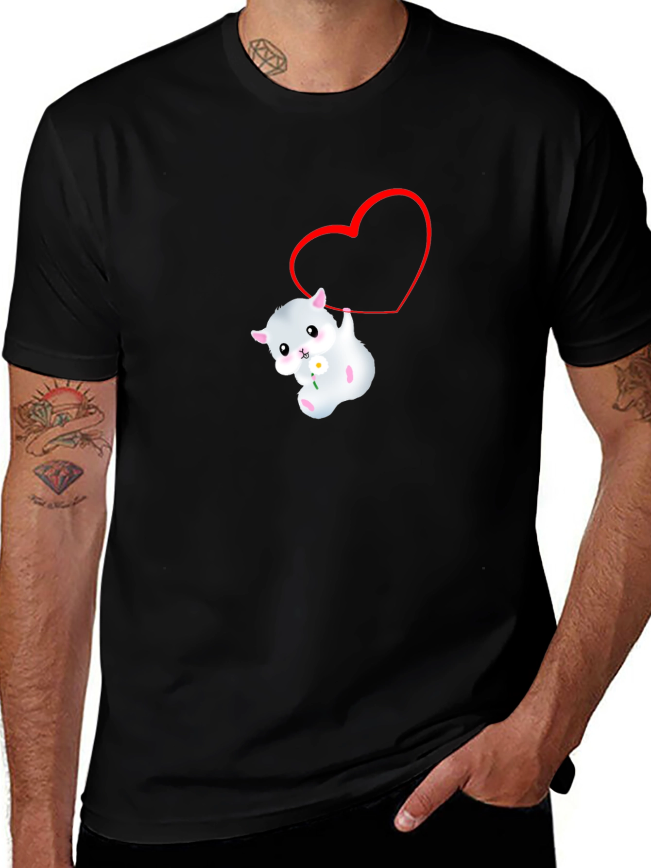 Cute Hamster Heart Graphic Black T-Shirt