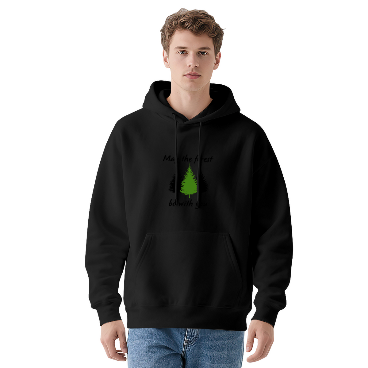May The Forest Be With You Pine Tree White Hoodie, Cozy Nature Style Top