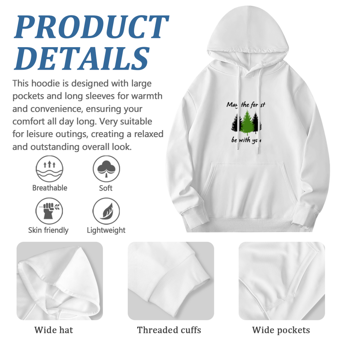 May The Forest Be With You Pine Tree White Hoodie, Cozy Nature Style Top