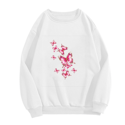 Sparkly Pink Glitter?Style Flying Butterflies Crewneck Sweatshirt