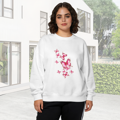 Sparkly Pink Glitter?Style Flying Butterflies Crewneck Sweatshirt
