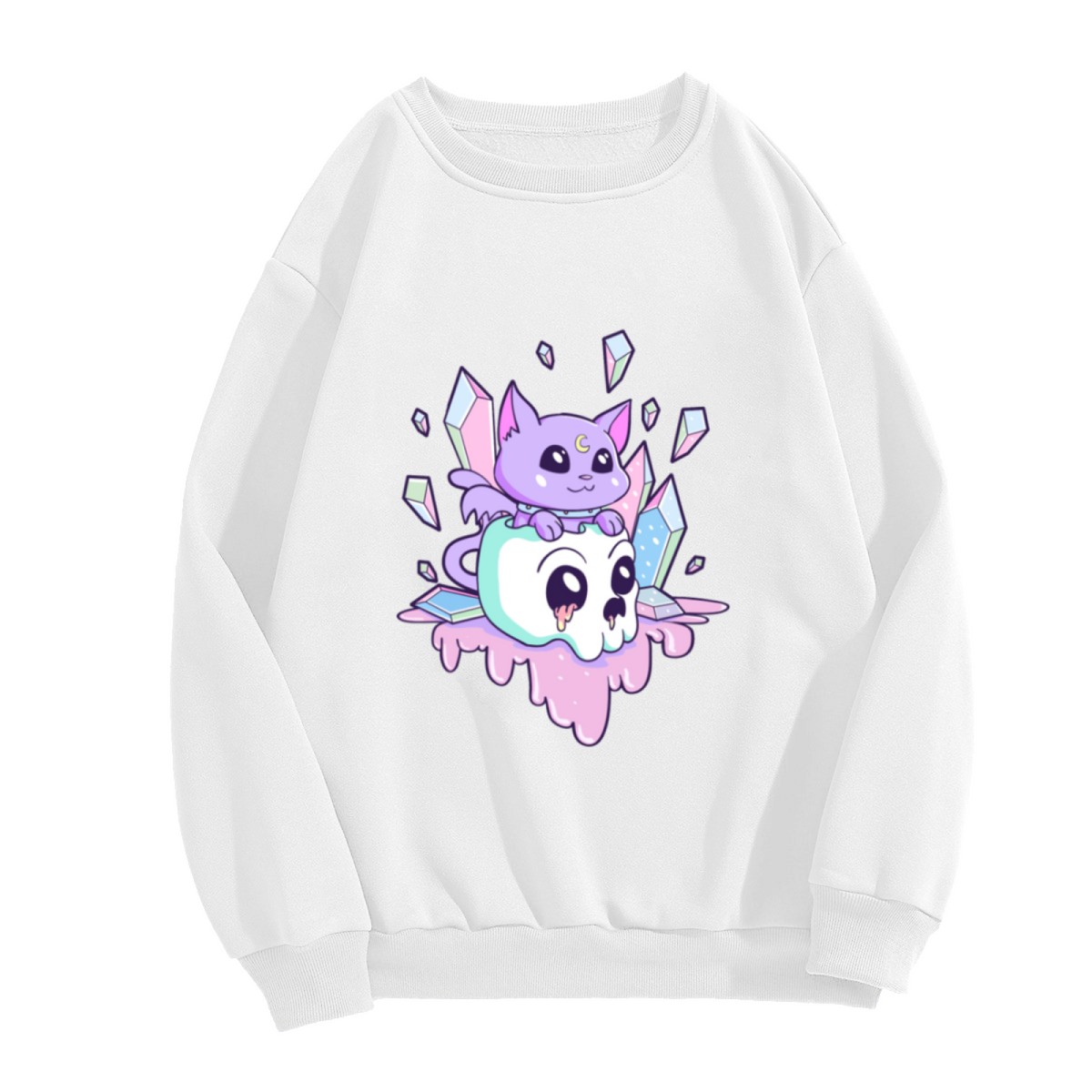 Pastel Goth Magic Cat Skull Crystal Witchy Aesthetic Crewneck Sweatshirt