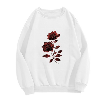 Vintage Red Glitter Rose Botanical Graphic Crewneck Sweatshirt