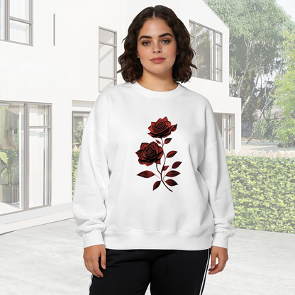 Vintage Red Glitter Rose Botanical Graphic Crewneck Sweatshirt