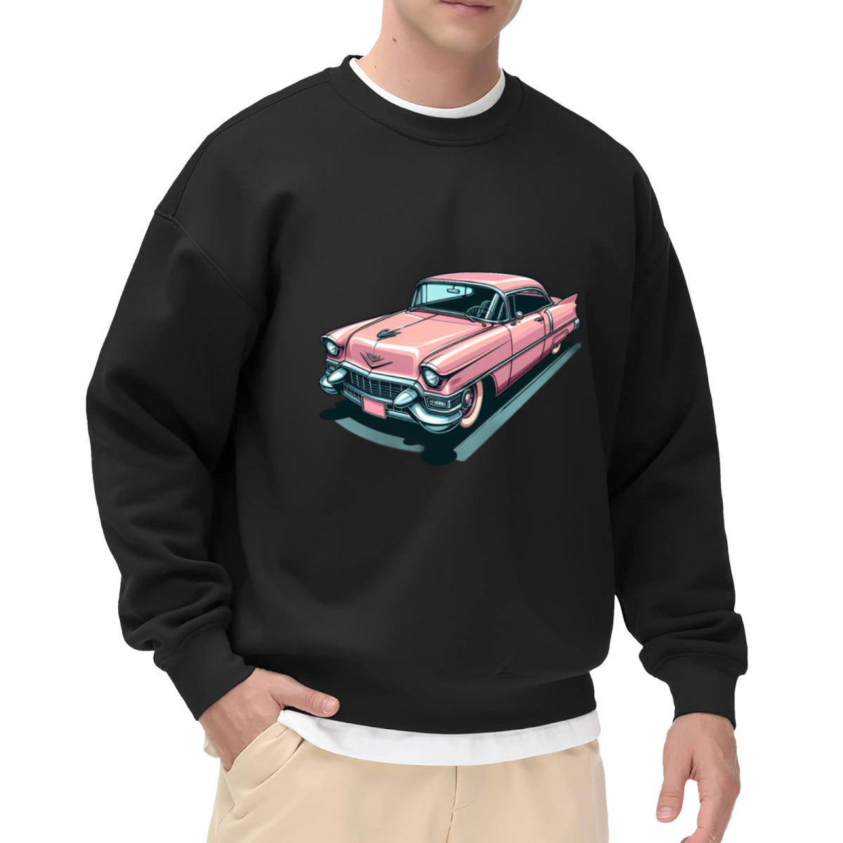 Vintage Pink Classic Retro Car Cartoon Art Crewneck Sweatshirt