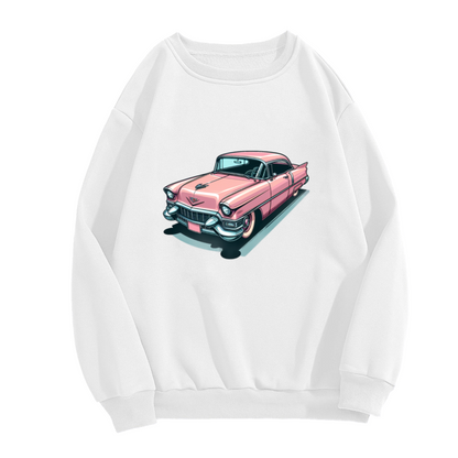 Vintage Pink Classic Retro Car Cartoon Art Crewneck Sweatshirt