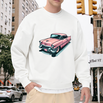 Vintage Pink Classic Retro Car Cartoon Art Crewneck Sweatshirt