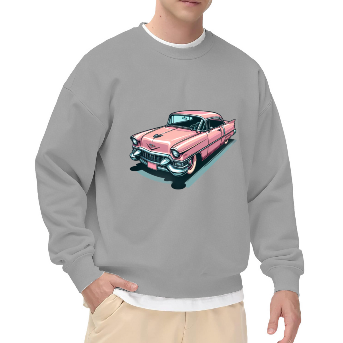 Vintage Pink Classic Retro Car Cartoon Art Crewneck Sweatshirt