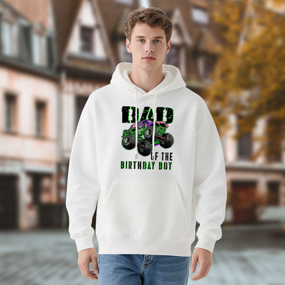 Dad Of The Birthday Boy Monster Truck White Hoodie, Men¡¯s Comfort Birthday Outfit