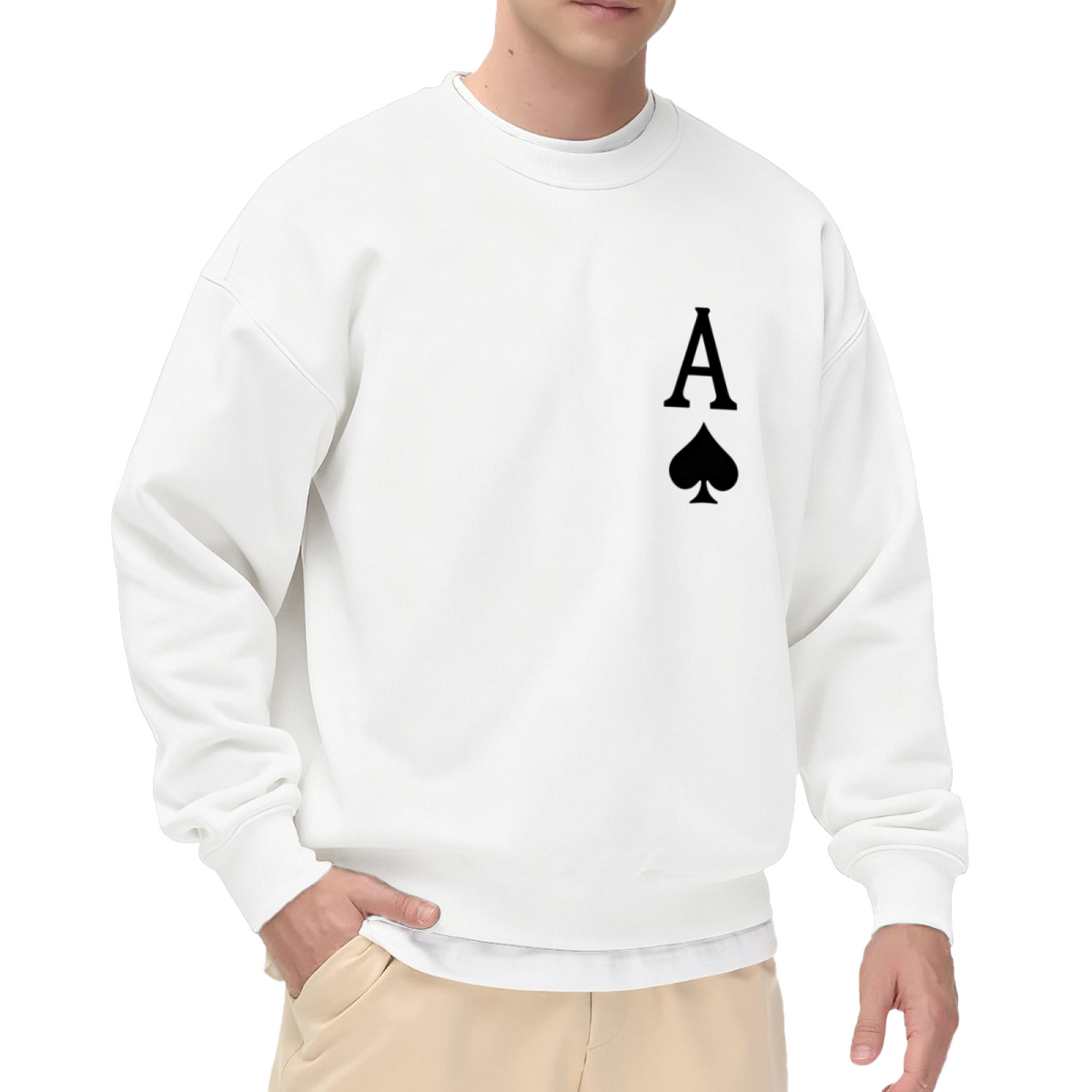 Ace Of Spades Minimal Chest Print Grey Crewneck