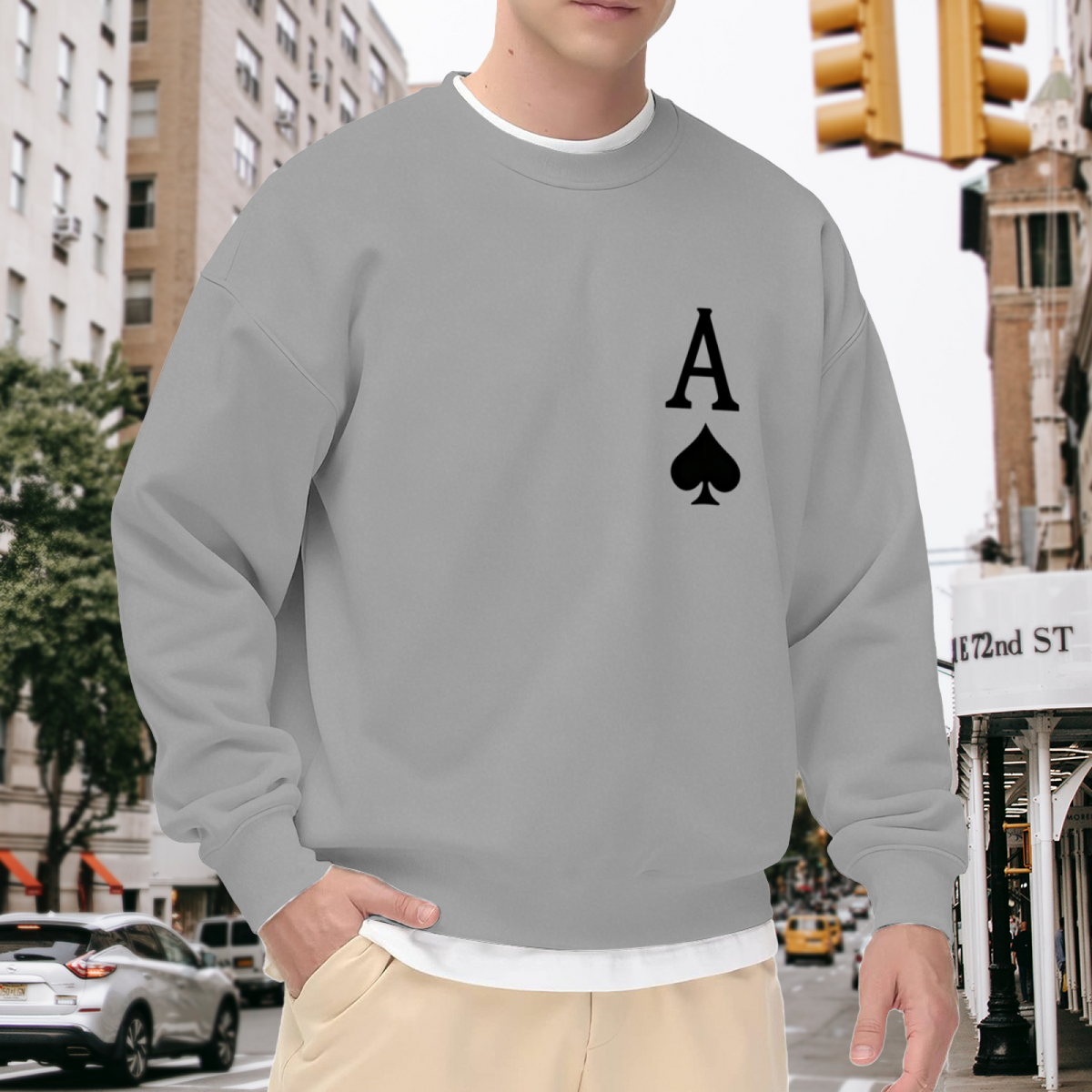 Ace Of Spades Minimal Chest Print Grey Crewneck