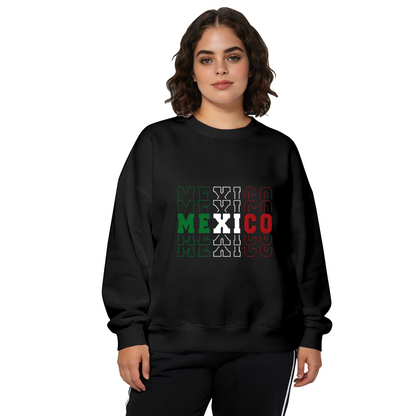 Layered Mexico Flag Color Text Crewneck Sweatshirt
